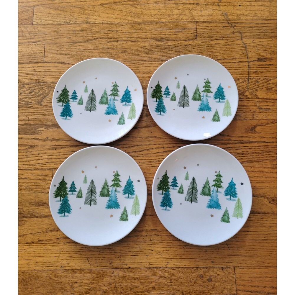 Lenox Balsam Lane Tree Accent Plates Set of 4, 8in Porcelain, MW/DS Safe